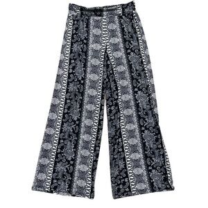 Ashley Blue Black‎ & White Wide Leg Paisley Print Pants Sz M